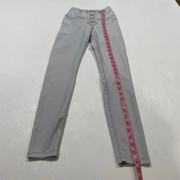 We Wore What Gray Lace Up High Waist Leggings XS Stretch Athleisure Pants - Picture 6 of 9